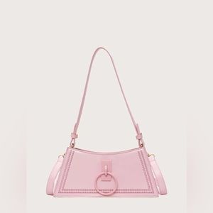 SHEIN Stitch Trim Baguette Bag in Pink